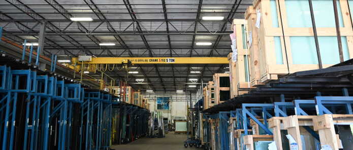 photo of glass sheets in a warehouse